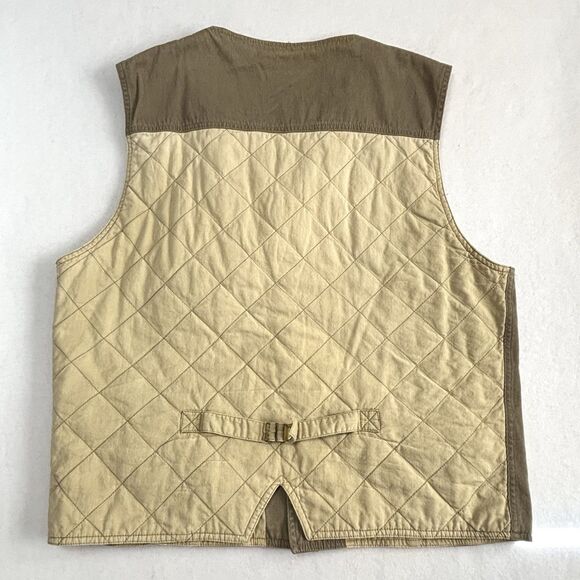 Vintage London Fog Vest Tan Cotton With Leather Trim Adjustable Back - Picture 3 of 8